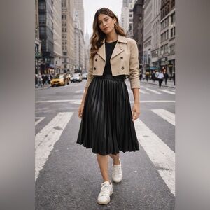 Monteau Los Angeles Pleated Faux Leather Midi Skirt – Size XL – New With Tags